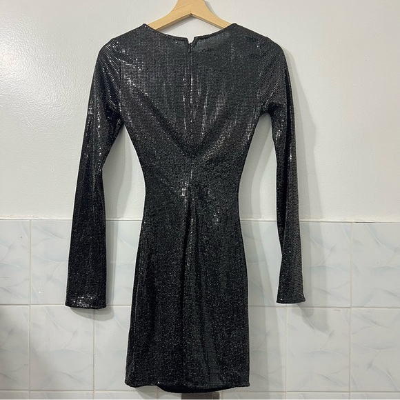 H&M Women’s XS Metallic Black Sequin Event Party Glam Witchy Bodycon Mini Dress - Picture 6 of 12